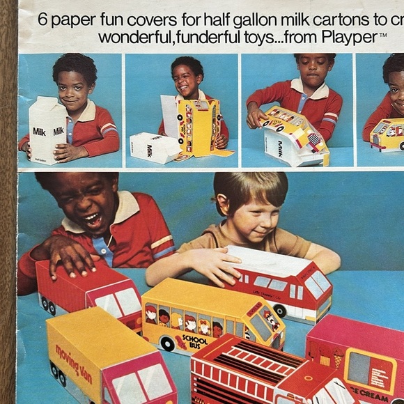 Vintage 70s Fun Covers Trucks & Downtown Milk Juice Carton Kids Craft DIY Kits - Picture 10 of 13
